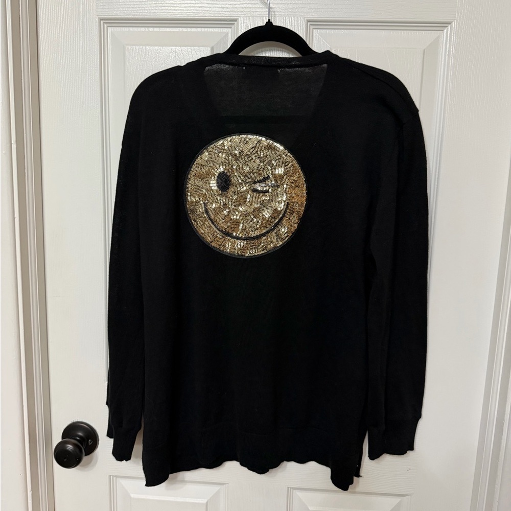 SOJARA sequin‎ wink smiley face knit sweater